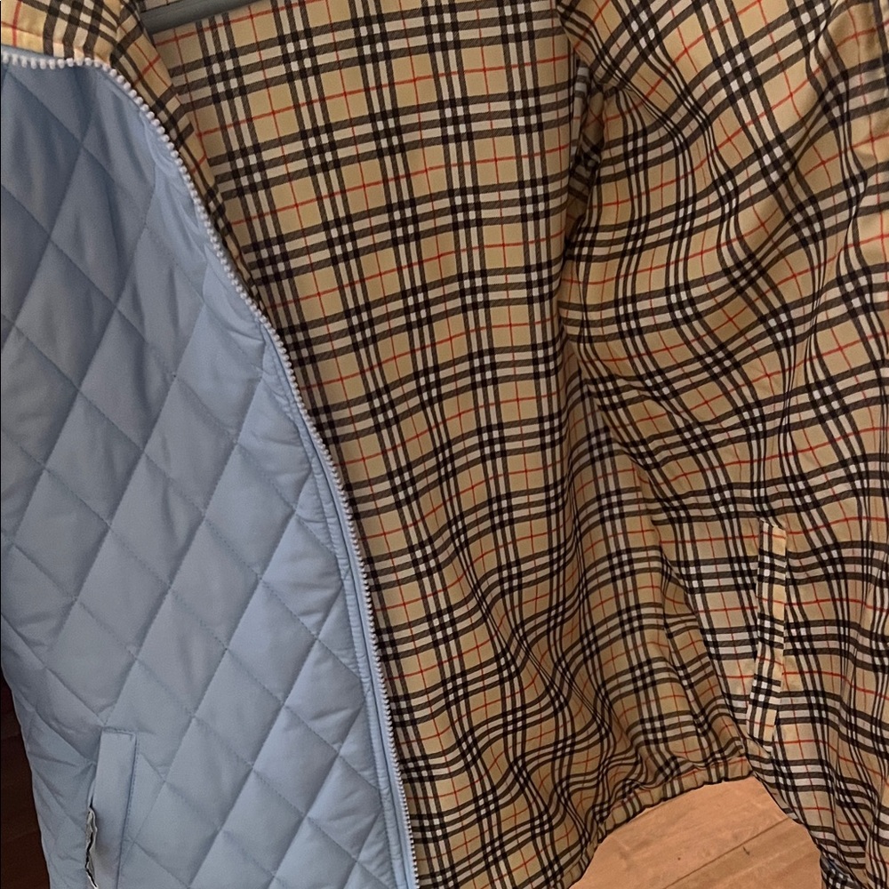 Light Blue Quilted Jacket with Plaid Lining - Picture 3 of 4
